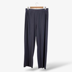 Eileen Fisher Navy Pull On Pants Size M Straight Wide Leg Casual Knit Minimalist